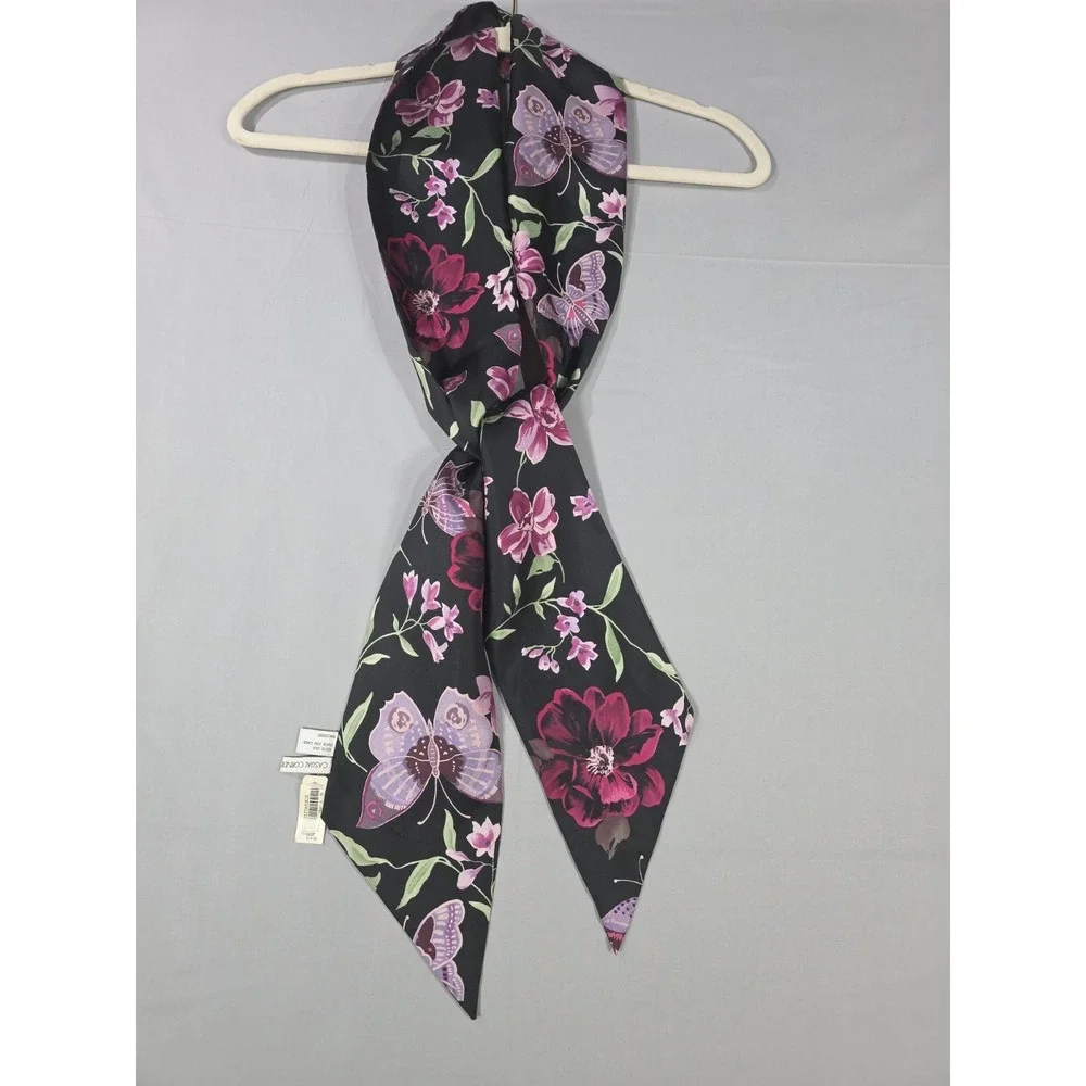 NWT Womens Silk‎ Scarf Butterfly Floral Multi Color Square Tie Casual Corner